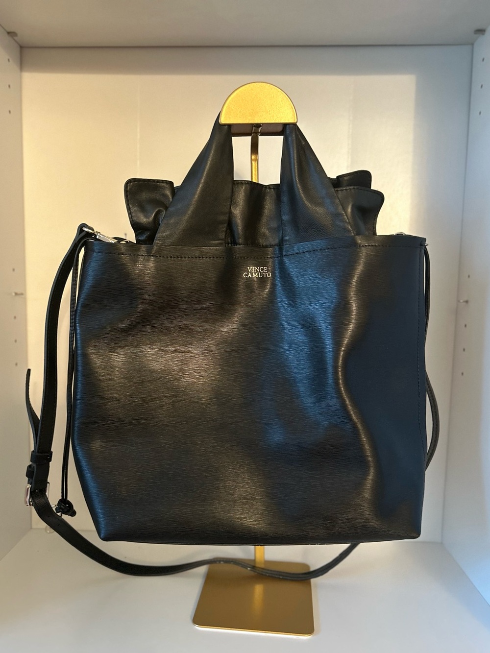 Vince Camuto Black Drawstring Tote with Removable Adjustable Strap